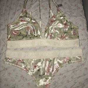 NWT L PINK VELVET BRALETTE & PANTY SET